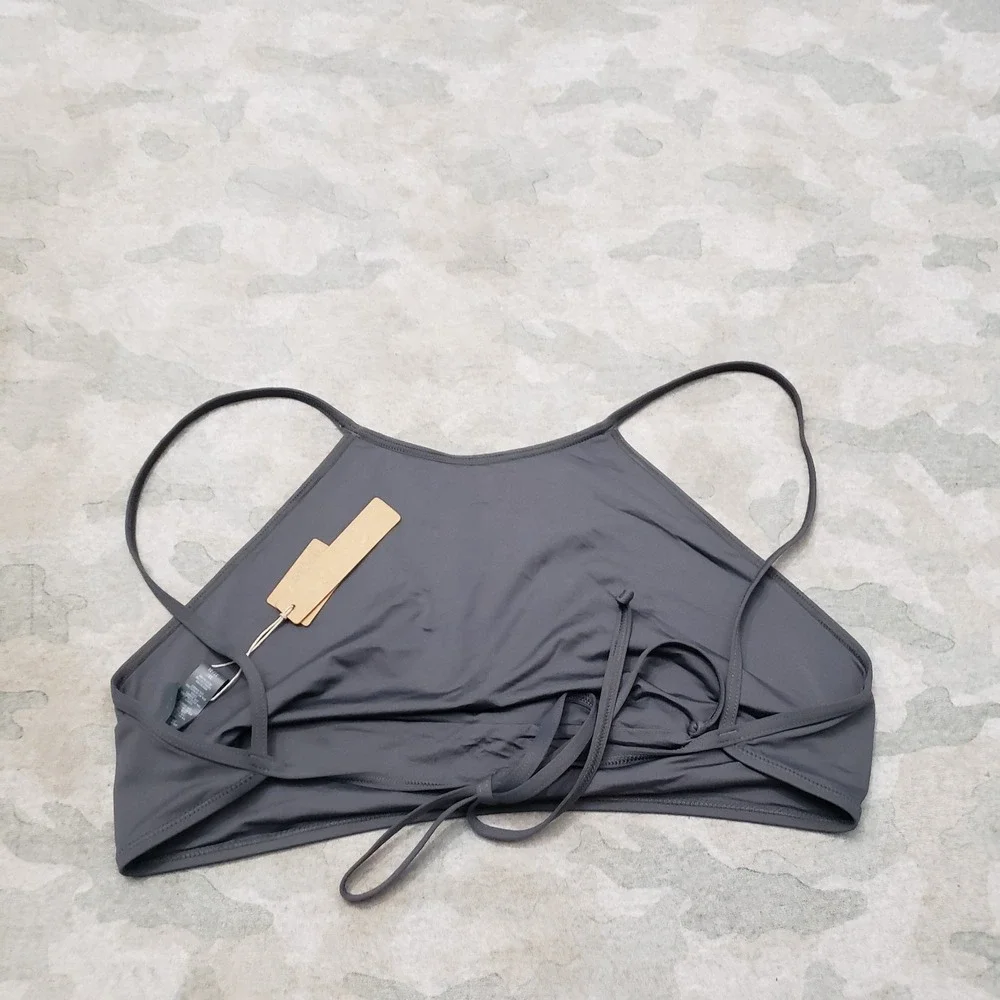 Skims Bikini Top Womens 3X Gray NWT Swim High Neck